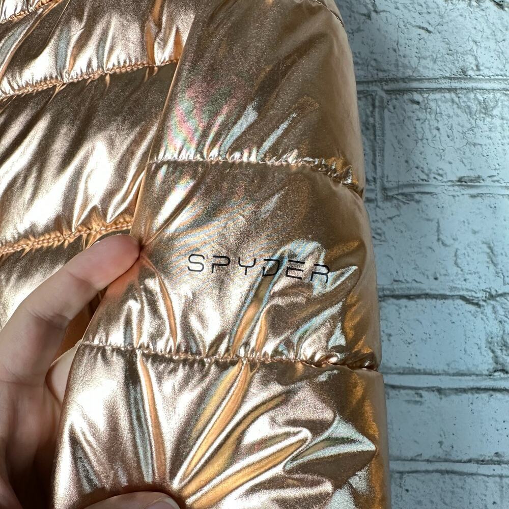 Spyder Coat Alyce Puffer Jacket Thermaweb Metallic Hooded Outdoor Rose Gold L - Picture 10 of 13
